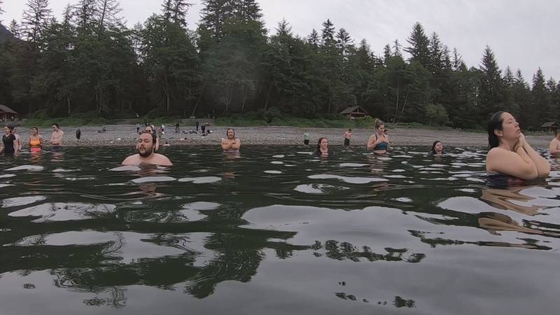 Several people take part cold water practice called cold water dipping.
