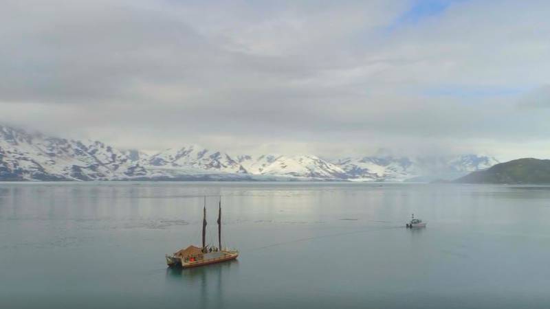 Hokulea sails within miles of Hubbard Glacier in Alaska.