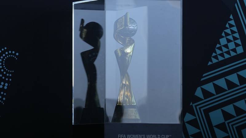 The FIFA Women's World Cup soccer trophy is displayed during the FIFA Women's World Cup Tour...