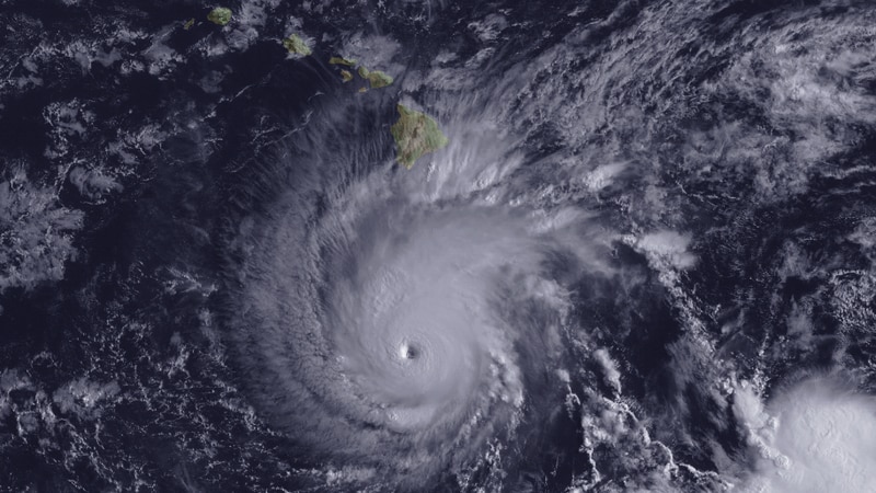 A NESDIS satellite image of Hurricane Lane near Hawaii in August 2018, provided by NOAA.